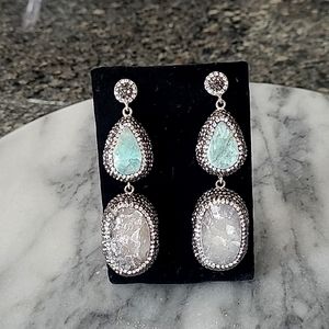 Spectacular Turquoise & Crystal Druzy earrings Swarovski luxury pageant prom ✨️